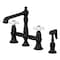 Kingston Brass English Country 8" Bridge Kitchen Faucet W/ Sprayer, Black KS7270PXBS - alternate 1